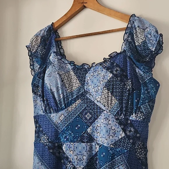 Blue Plus Size Mini Dress Patchwork Mini Dress XXL - Picture 2 of 3